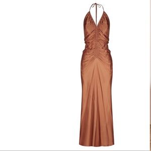 Brand New Shona Joy Gala Halter Ruched MIDI Dress